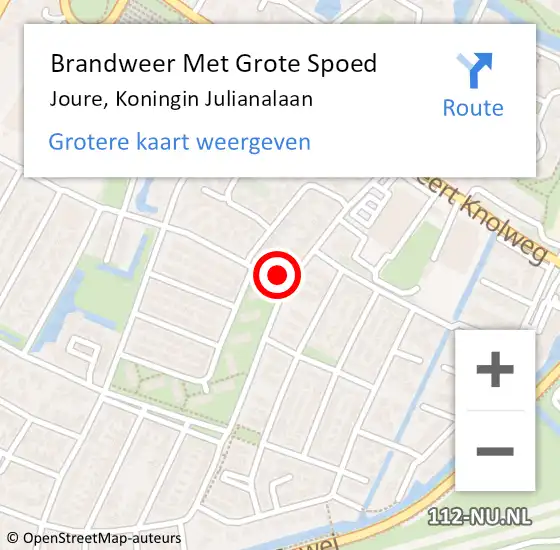 Locatie op kaart van de 112 melding: Brandweer Met Grote Spoed Naar Joure, Koningin Julianalaan op 24 februari 2018 17:39