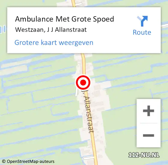 Locatie op kaart van de 112 melding: Ambulance Met Grote Spoed Naar Westzaan, J J Allanstraat op 24 februari 2018 18:42