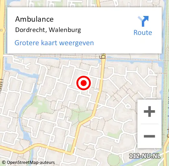 Locatie op kaart van de 112 melding: Ambulance Dordrecht, Walenburg op 24 februari 2018 18:54