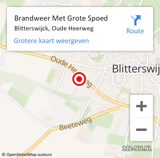 Locatie op kaart van de 112 melding: Brandweer Met Grote Spoed Naar Blitterswijck, Oude Heerweg op 24 februari 2018 19:44