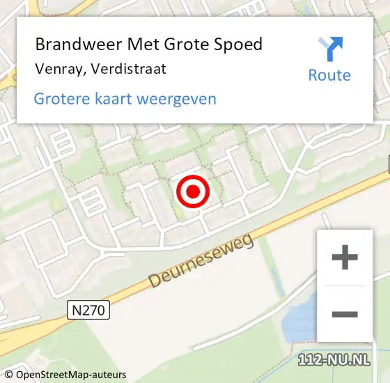 Locatie op kaart van de 112 melding: Brandweer Met Grote Spoed Naar Venray, Verdistraat op 24 februari 2018 19:47