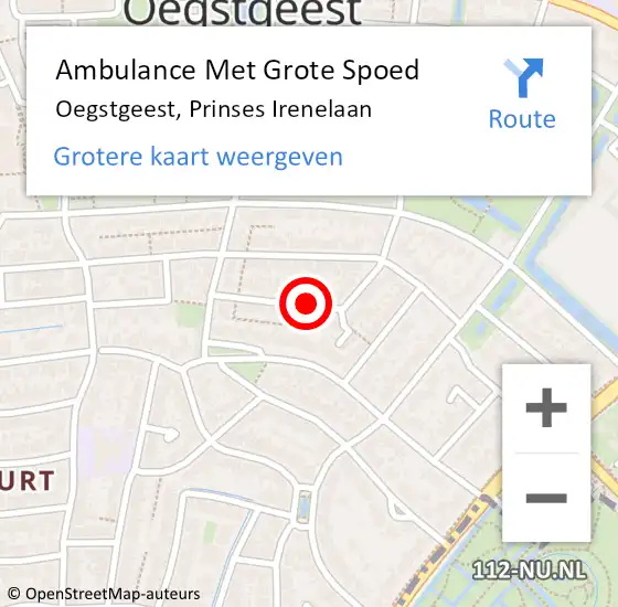 Locatie op kaart van de 112 melding: Ambulance Met Grote Spoed Naar Oegstgeest, Prinses Irenelaan op 24 februari 2018 20:02