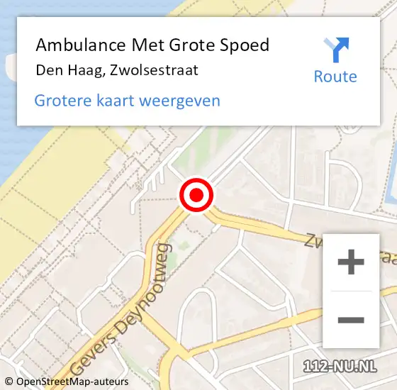 Locatie op kaart van de 112 melding: Ambulance Met Grote Spoed Naar Den Haag, Zwolsestraat op 24 februari 2018 21:22