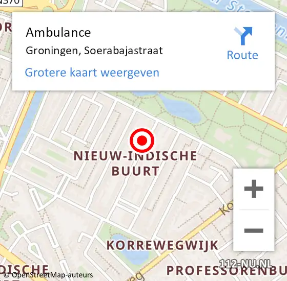 Locatie op kaart van de 112 melding: Ambulance Groningen, Soerabajastraat op 24 februari 2018 22:19