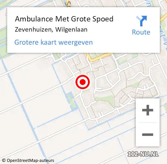 Locatie op kaart van de 112 melding: Ambulance Met Grote Spoed Naar Zevenhuizen, Wilgenlaan op 24 februari 2018 22:36