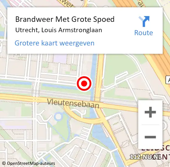 Locatie op kaart van de 112 melding: Brandweer Met Grote Spoed Naar Utrecht, Louis Armstronglaan op 25 februari 2018 00:47