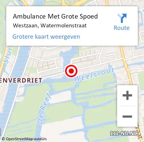 Locatie op kaart van de 112 melding: Ambulance Met Grote Spoed Naar Westzaan, Watermolenstraat op 25 februari 2018 01:12