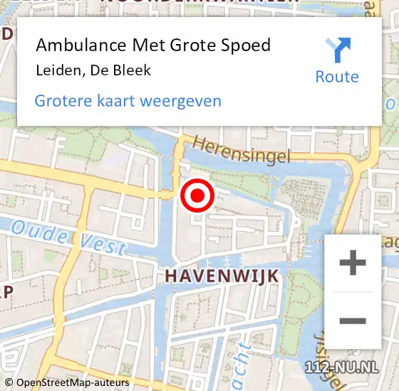 Locatie op kaart van de 112 melding: Ambulance Met Grote Spoed Naar Leiden, De Bleek op 25 februari 2018 01:15