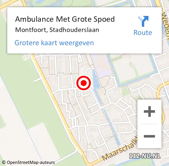 Locatie op kaart van de 112 melding: Ambulance Met Grote Spoed Naar Montfoort, Stadhouderslaan op 25 februari 2018 01:29