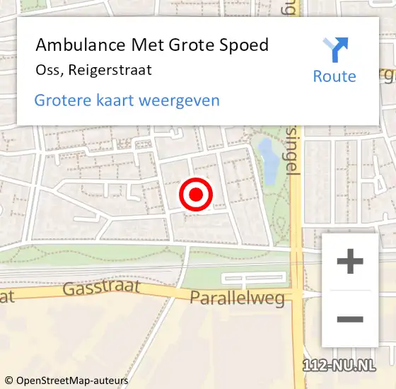 Locatie op kaart van de 112 melding: Ambulance Met Grote Spoed Naar Oss, Reigerstraat op 25 februari 2018 01:39