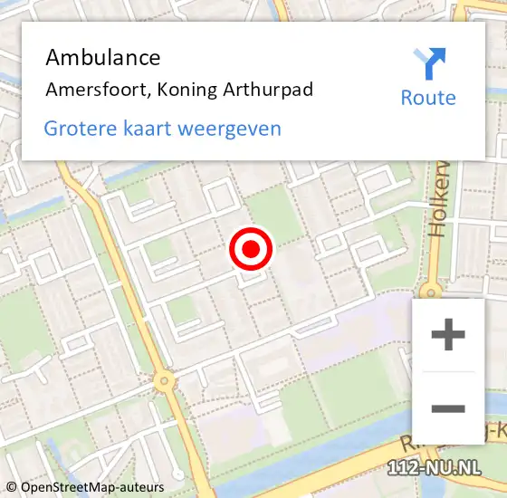 Locatie op kaart van de 112 melding: Ambulance Amersfoort, Koning Arthurpad op 25 februari 2018 01:54