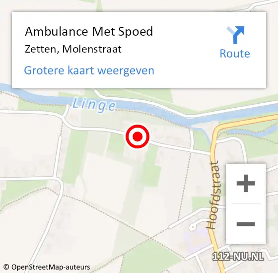 Locatie op kaart van de 112 melding: Ambulance Met Spoed Naar Zetten, Molenstraat op 25 februari 2018 02:45