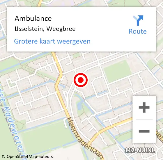 Locatie op kaart van de 112 melding: Ambulance IJsselstein, Weegbree op 25 februari 2018 04:05