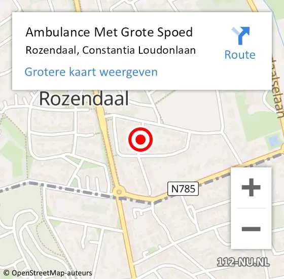 Locatie op kaart van de 112 melding: Ambulance Met Grote Spoed Naar Rozendaal, Constantia Loudonlaan op 25 februari 2018 05:15