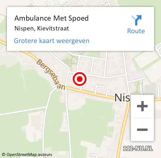 Locatie op kaart van de 112 melding: Ambulance Met Spoed Naar Nispen, Kievitstraat op 25 februari 2018 05:47