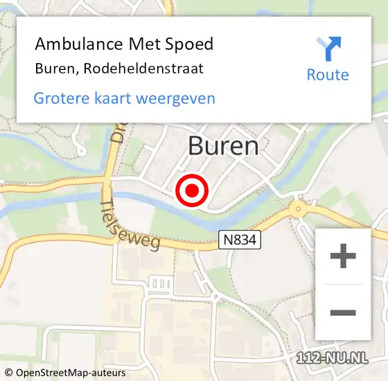 Locatie op kaart van de 112 melding: Ambulance Met Spoed Naar Buren, Rodeheldenstraat op 25 februari 2018 09:02