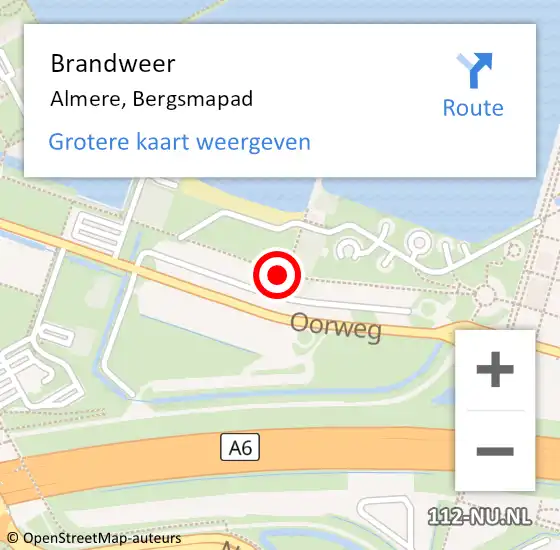 Locatie op kaart van de 112 melding: Brandweer Almere, Bergsmapad op 25 februari 2018 09:26