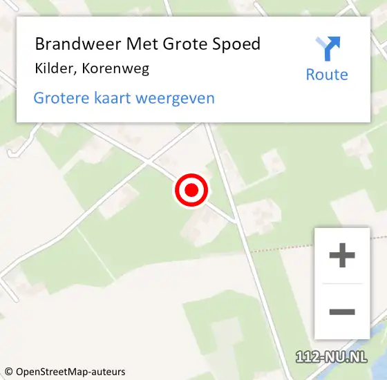 Locatie op kaart van de 112 melding: Brandweer Met Grote Spoed Naar Kilder, Korenweg op 25 februari 2018 09:38