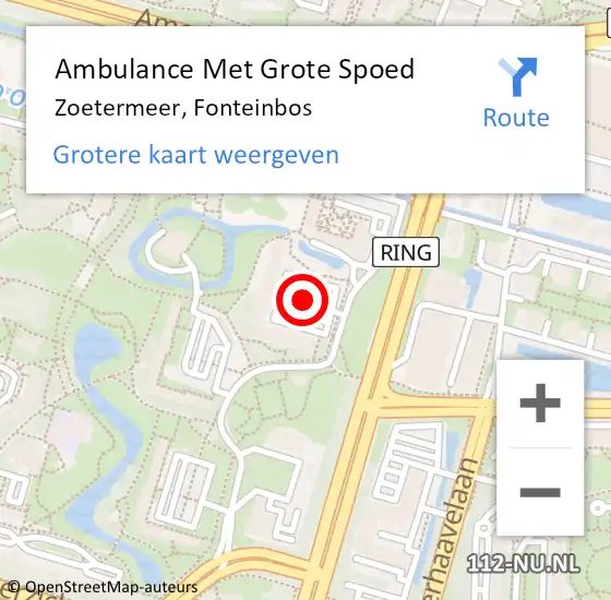 Locatie op kaart van de 112 melding: Ambulance Met Grote Spoed Naar Zoetermeer, Fonteinbos op 25 februari 2018 10:29