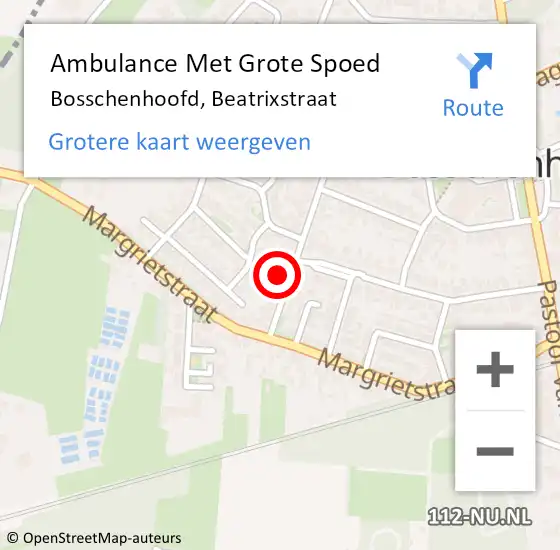 Locatie op kaart van de 112 melding: Ambulance Met Grote Spoed Naar Bosschenhoofd, Beatrixstraat op 25 februari 2018 11:07