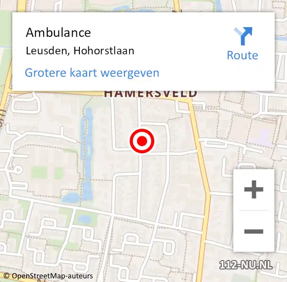 Locatie op kaart van de 112 melding: Ambulance Leusden, Hohorstlaan op 25 februari 2018 11:17