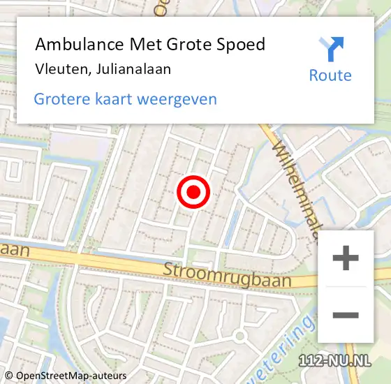 Locatie op kaart van de 112 melding: Ambulance Met Grote Spoed Naar Vleuten, Julianalaan op 25 februari 2018 11:53