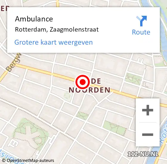 Locatie op kaart van de 112 melding: Ambulance Rotterdam, Zaagmolenstraat op 25 februari 2018 12:41