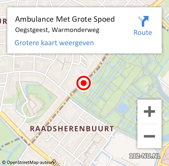 Locatie op kaart van de 112 melding: Ambulance Met Grote Spoed Naar Oegstgeest, Warmonderweg op 25 februari 2018 12:55