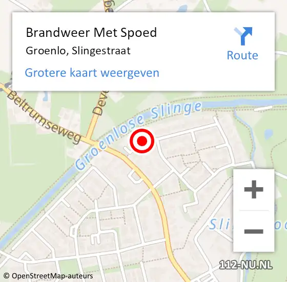 Locatie op kaart van de 112 melding: Brandweer Met Spoed Naar Groenlo, Slingestraat op 25 februari 2018 13:14