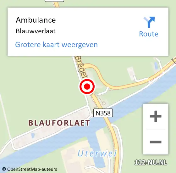 Locatie op kaart van de 112 melding: Ambulance Blauwverlaat op 25 februari 2018 13:16