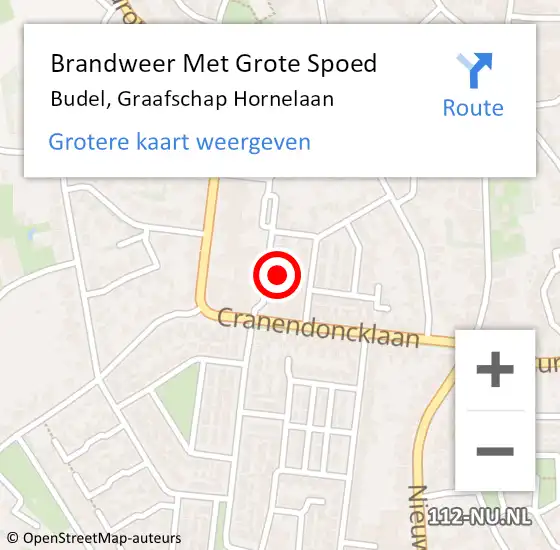 Locatie op kaart van de 112 melding: Brandweer Met Grote Spoed Naar Budel, Graafschap Hornelaan op 25 februari 2018 13:29