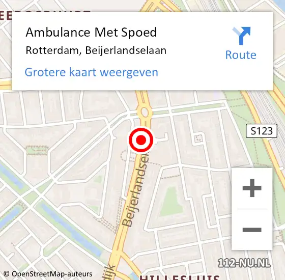Locatie op kaart van de 112 melding: Ambulance Met Spoed Naar Rotterdam, Beijerlandselaan op 25 februari 2018 14:38