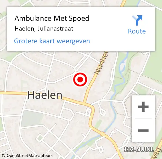 Locatie op kaart van de 112 melding: Ambulance Met Spoed Naar Haelen, Julianastraat op 25 februari 2018 15:48