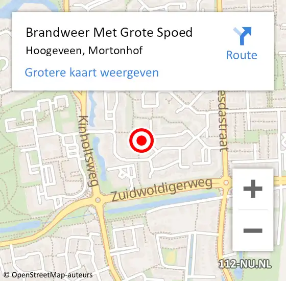 Locatie op kaart van de 112 melding: Brandweer Met Grote Spoed Naar Hoogeveen, Mortonhof op 25 februari 2018 16:27