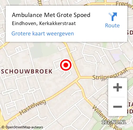 Locatie op kaart van de 112 melding: Ambulance Met Grote Spoed Naar Eindhoven, Kerkakkerstraat op 25 februari 2018 16:32