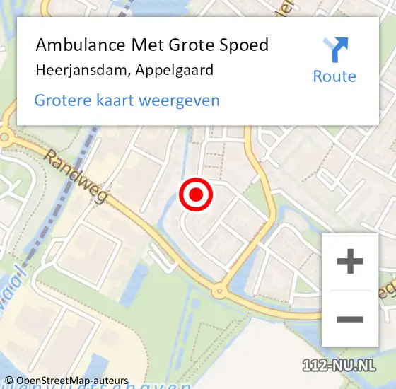 Locatie op kaart van de 112 melding: Ambulance Met Grote Spoed Naar Heerjansdam, Appelgaard op 25 februari 2018 17:18