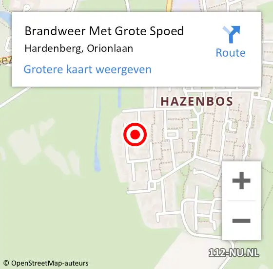 Locatie op kaart van de 112 melding: Brandweer Met Grote Spoed Naar Hardenberg, Orionlaan op 25 februari 2018 17:51