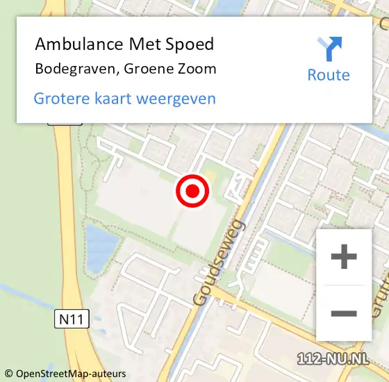 Locatie op kaart van de 112 melding: Ambulance Met Spoed Naar Bodegraven, Groene Zoom op 25 februari 2018 18:10