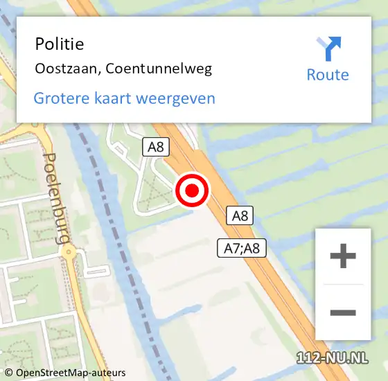 Locatie op kaart van de 112 melding: Politie Oostzaan, Coentunnelweg op 25 februari 2018 18:47