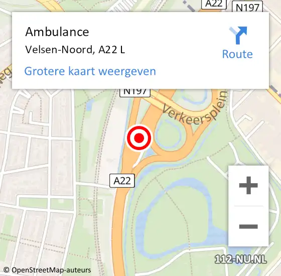 Locatie op kaart van de 112 melding: Ambulance Velsen-Noord, A22 L op 25 februari 2018 19:14