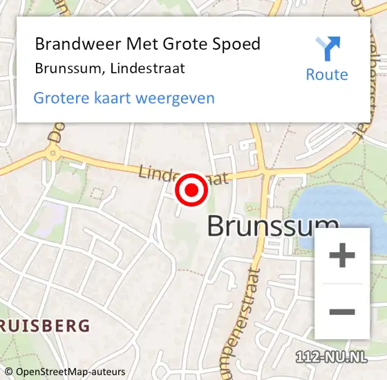 Locatie op kaart van de 112 melding: Brandweer Met Grote Spoed Naar Brunssum, Lindestraat op 25 februari 2018 20:04