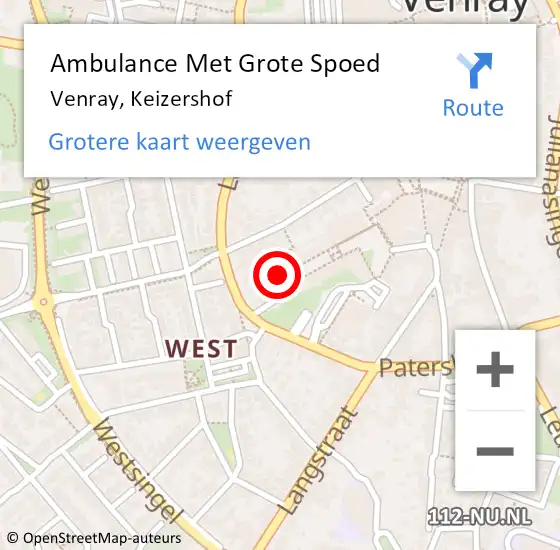 Locatie op kaart van de 112 melding: Ambulance Met Grote Spoed Naar Venray, Keizershof op 25 februari 2018 20:04