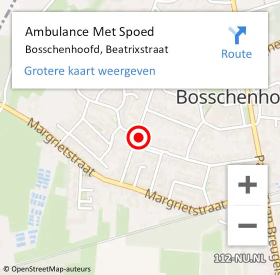 Locatie op kaart van de 112 melding: Ambulance Met Spoed Naar Bosschenhoofd, Beatrixstraat op 25 februari 2018 20:49