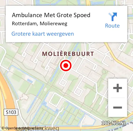 Locatie op kaart van de 112 melding: Ambulance Met Grote Spoed Naar Rotterdam, Moliereweg op 25 februari 2018 23:59
