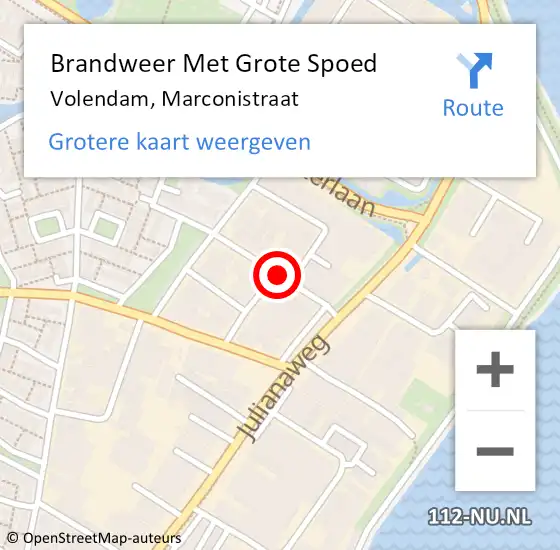 Locatie op kaart van de 112 melding: Brandweer Met Grote Spoed Naar Volendam, Marconistraat op 26 februari 2018 01:52