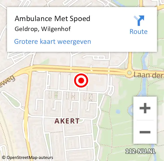 Locatie op kaart van de 112 melding: Ambulance Met Spoed Naar Geldrop, Wilgenhof op 26 februari 2018 03:31