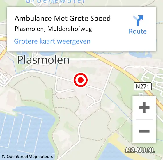 Locatie op kaart van de 112 melding: Ambulance Met Grote Spoed Naar Plasmolen, Muldershofweg op 26 februari 2018 04:41