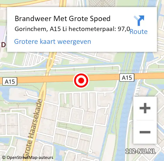 Locatie op kaart van de 112 melding: Brandweer Met Grote Spoed Naar Gorinchem, A15 L hectometerpaal: 100,2 op 26 februari 2018 05:09