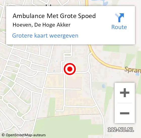 Locatie op kaart van de 112 melding: Ambulance Met Grote Spoed Naar Hoeven, De Hoge Akker op 26 februari 2018 06:57