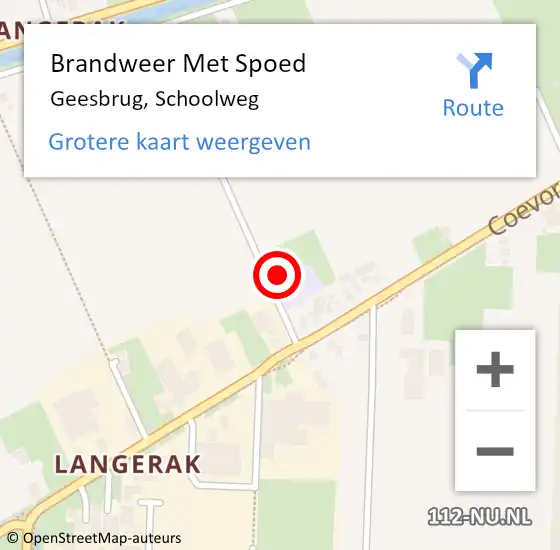 Locatie op kaart van de 112 melding: Brandweer Met Spoed Naar Geesbrug, Schoolweg op 26 februari 2018 09:03